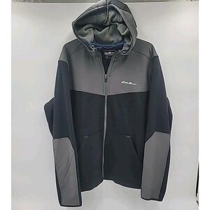 Eddie Bauer Mens L Full Zip Outdoor Hoodie Spring Jacket Black Gray FREEHEAT